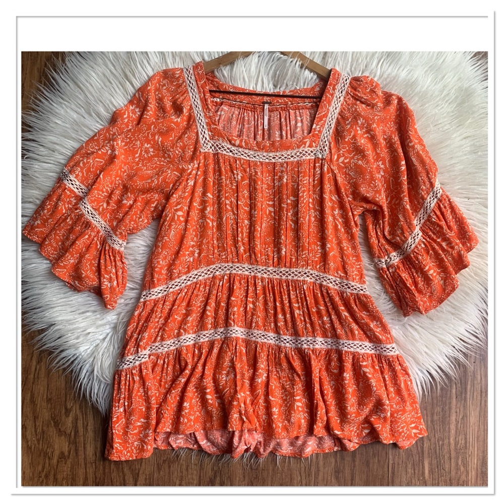 Free People Talk About It Tunic Top In Pop Combo Orange Cream Size Small